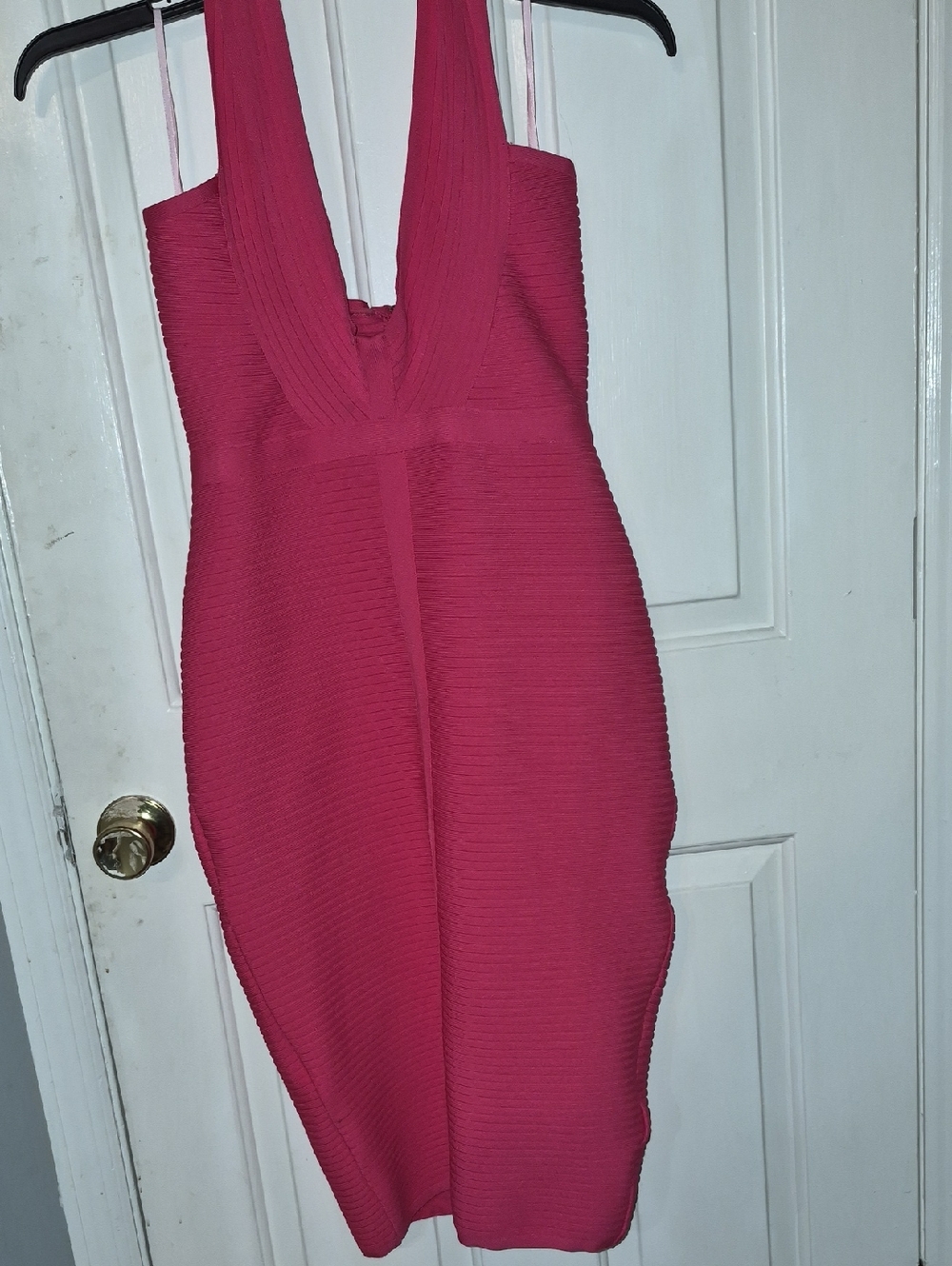Elliatt Hot Pink Ribbed Halter Bodycon Mini Dress Size L
